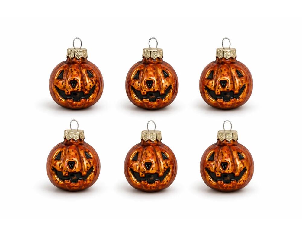 Blown Glass Halloween Ornaments Jack O' Lantern Set Ragon House 1.25"